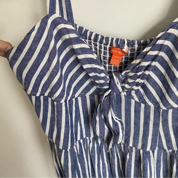 JOE Fresh Midi Linen Blend Front Know Striped Dress in Blue and White • M Medium - Picture 4 of 6